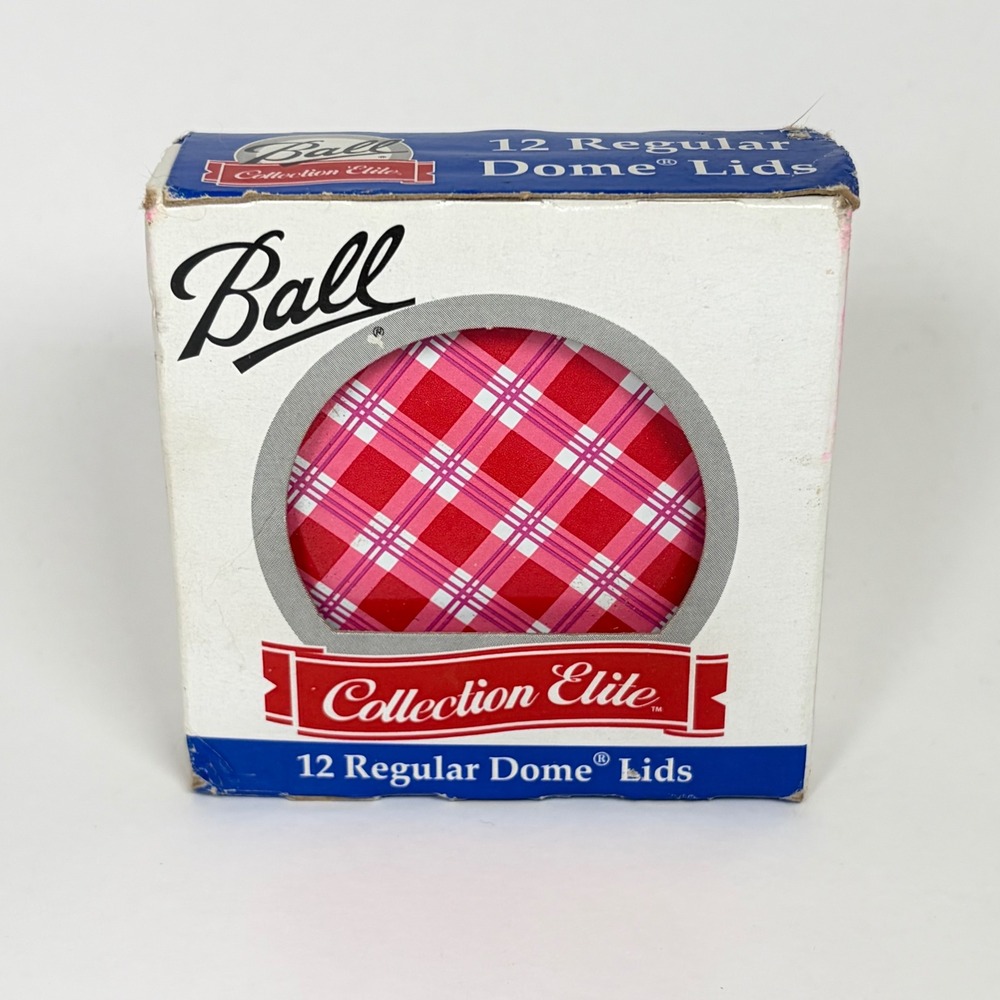 Vintage Plaid Ball Dome Lids 12 Collection Elite Regular Mouth Red White Picnic